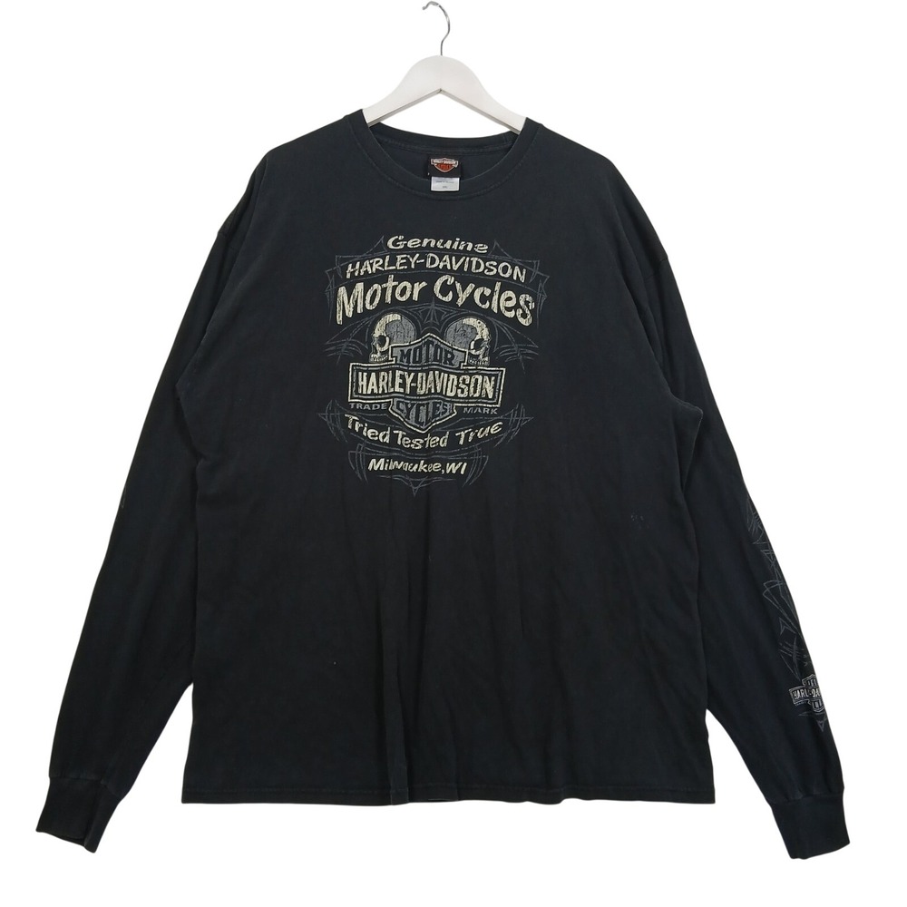 Harley-Davidson Mens 2XL Phantom Manteno IL Graphic Long Sleeve T-Shirt Black